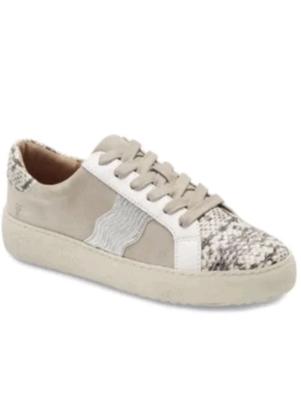 FRYE Webster Wave Leather Sneakers Cream Snake Print Casual Women's Sz 6